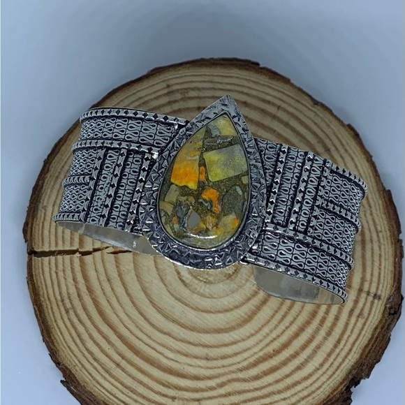 Copper Bumble Bee Jasper Silver Handmade Bangle Cuff - Picture 6 of 10